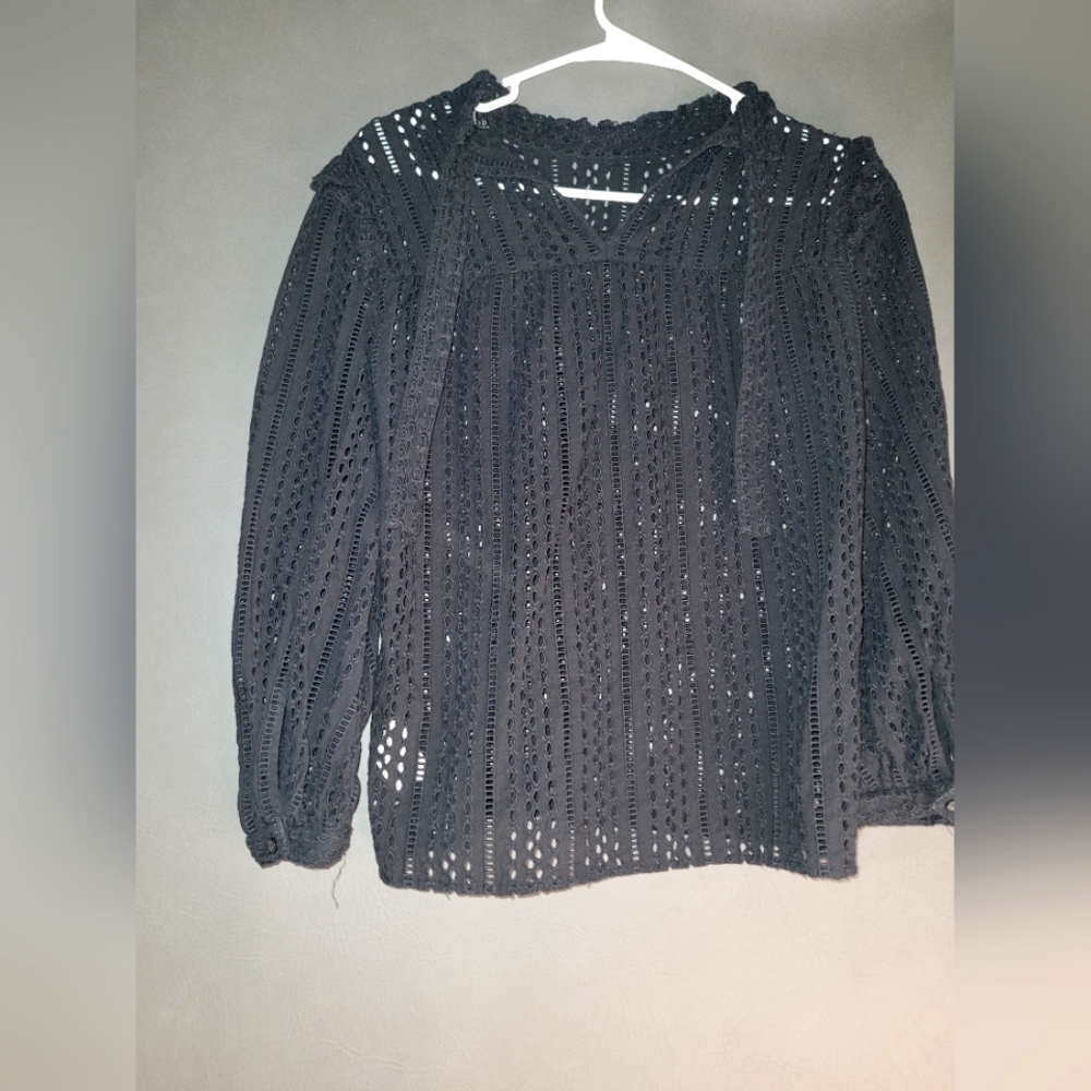 Madewell womens waterlily ruffle eyelet black blouse size xxs